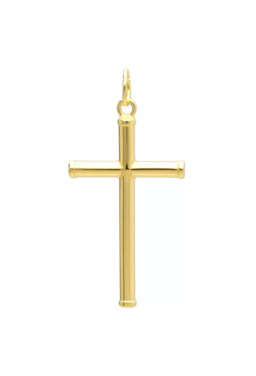 cruz oro amarillo 18 ktes chanela redonda con topes, fotografia frontal