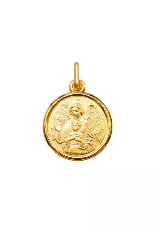 medalla oro 18k angel de la guarda vista de frente