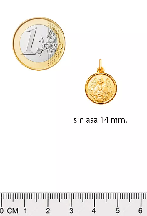 medalla oro 18k angel de la guarda vista en medidas