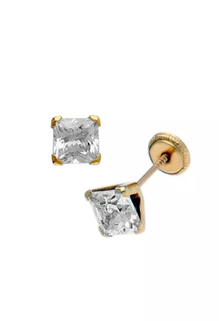 pendientes oro amarillo 18 kilates con circonita foto frontal y lateral