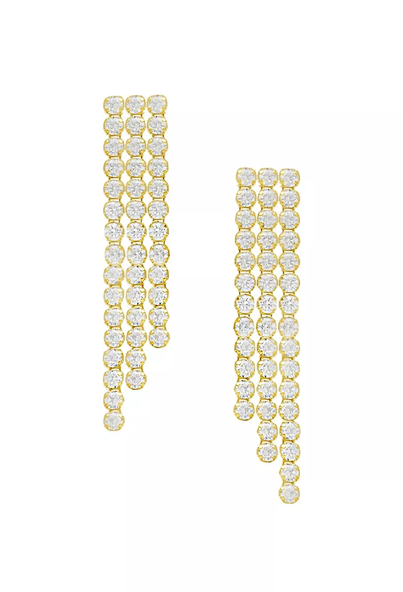 Pendientes de plata chapada con 3 hileras de circonitas 273_A4365-07DT