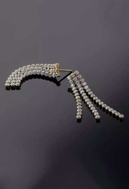 Pendientes de plata chapada con 3 hileras de circonitas 273_A4365-07DT fondo negro