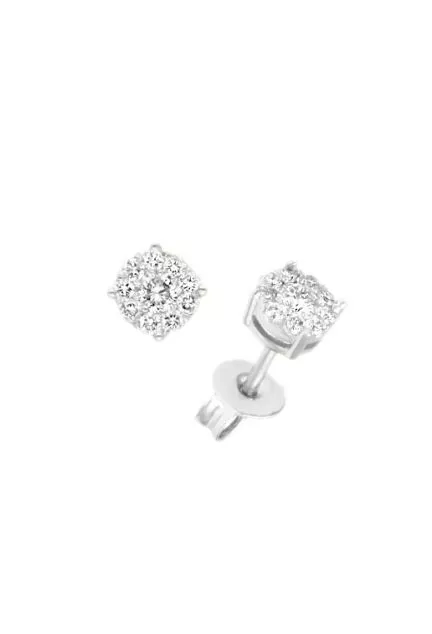 pendientes oro blanco 18k con diamantes engaste invisible vista de frente y lateral