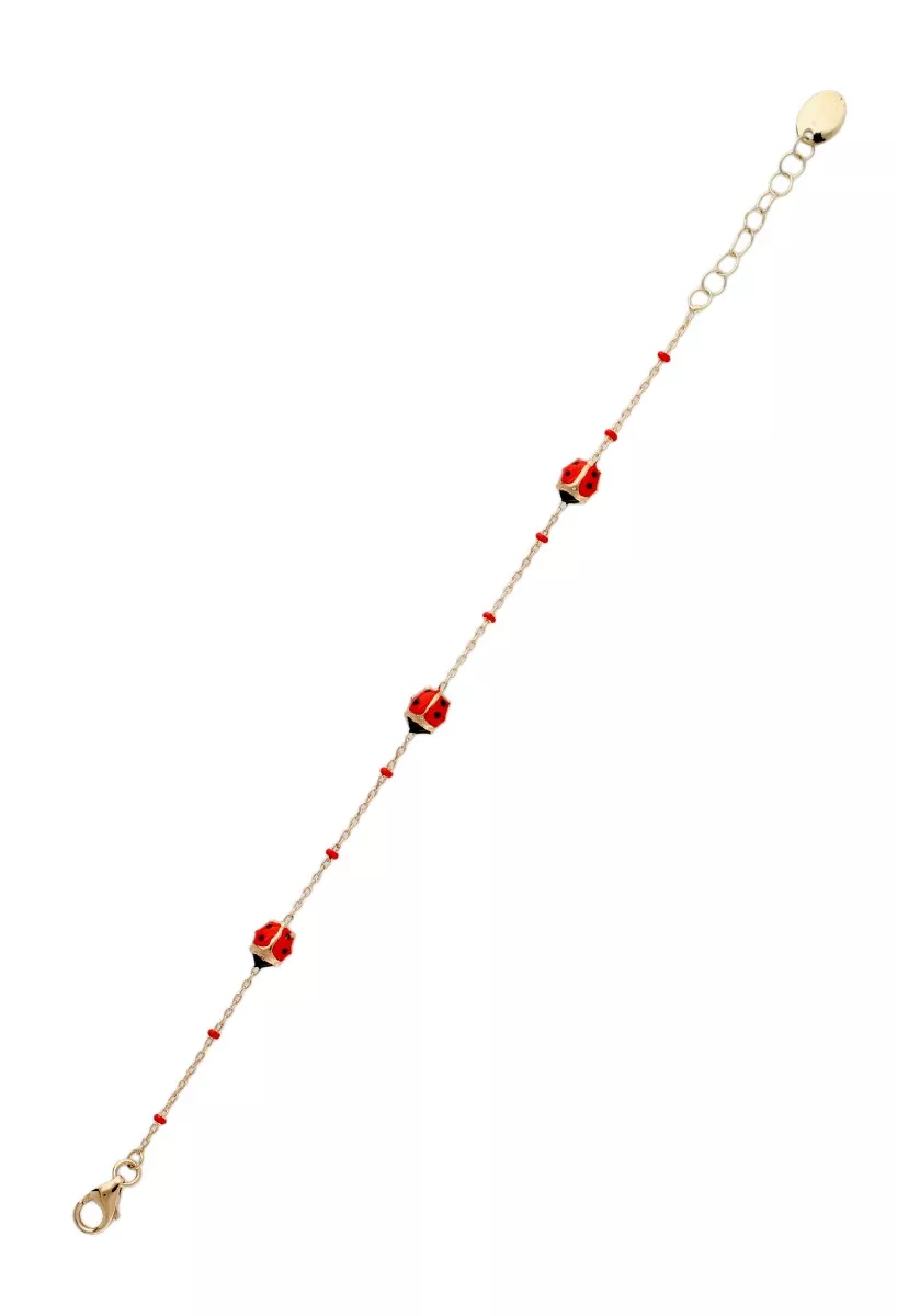 Pulsera bebé oro 18k con mariquitas esmaltadas foto extendida