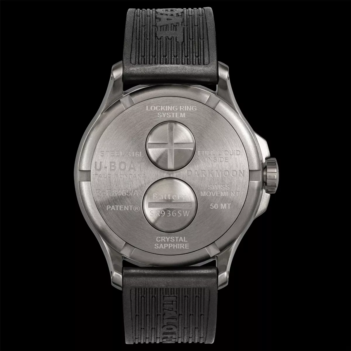 Reloj U-Boat Darkmoon con caja acero esfera roja y correa caucho 319_8465 trasera