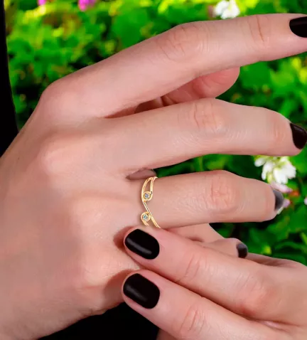 anillo de oro 18k doble aro con 2 diamantes 150 a411 15 11