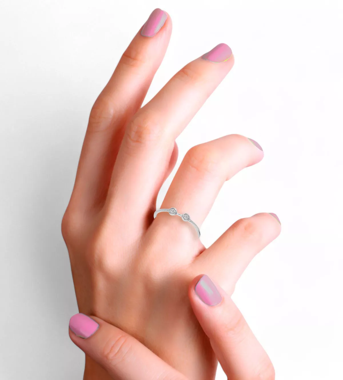 Anillo de oro blanco 18k con 2 diamantes "Besos Blancos" - Imagen 2