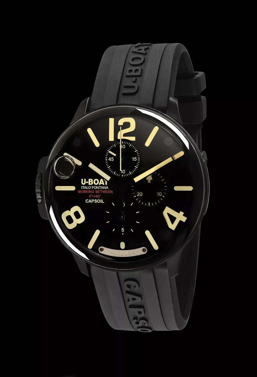 Reloj U-Boat Capsoil cronógrafo Titanio DLC negro correa de caucho 8896 fn