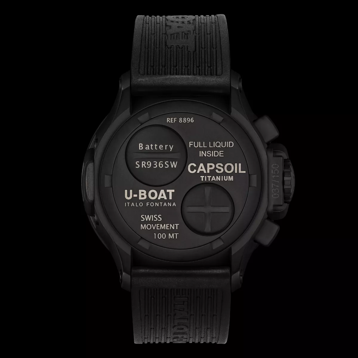 Reloj U-Boat Capsoil cronógrafo Titanio DLC negro correa de caucho 8896 trasera ng