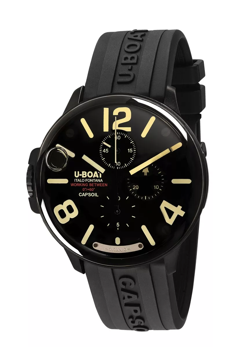 Reloj U-Boat Capsoil cronógrafo Titanio DLC negro correa de caucho 8896
