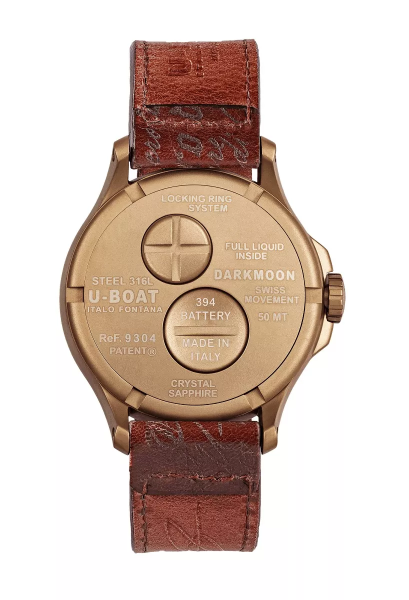 Reloj U-Boat Clásico U-47 con caja en acero IP bronce y correa de piel 9304 tras