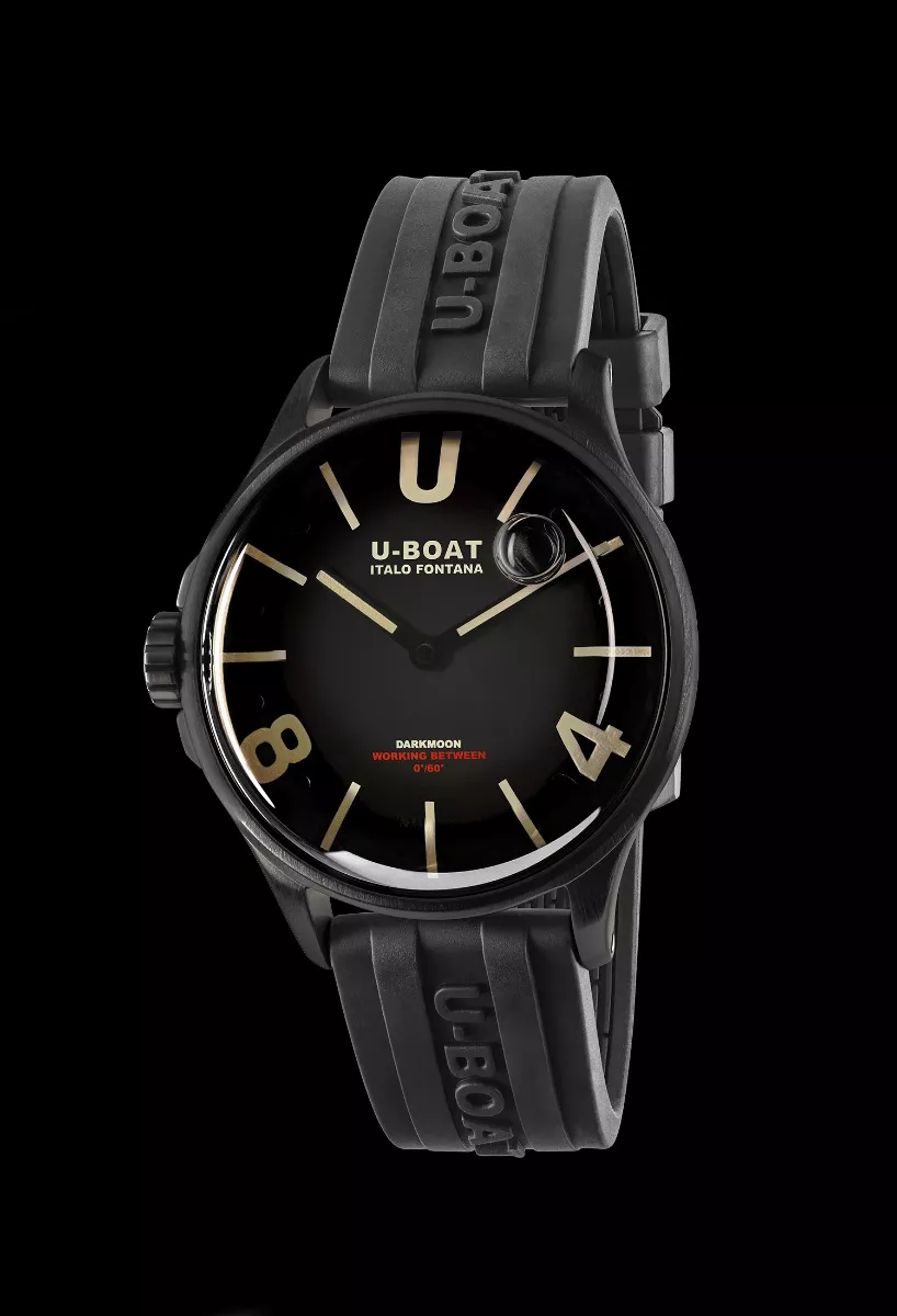 Reloj U-Boat Darkmoon con caja de acero DLC negro y correa de caucho 9019 fn