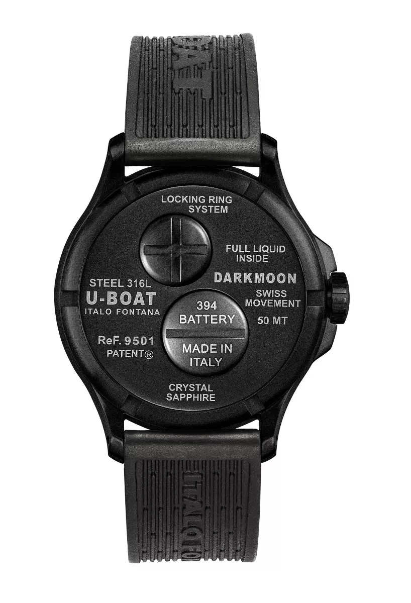 Reloj U-Boat DarkMoon rojo con caja en acero pavonado y correa de caucho 9501-1