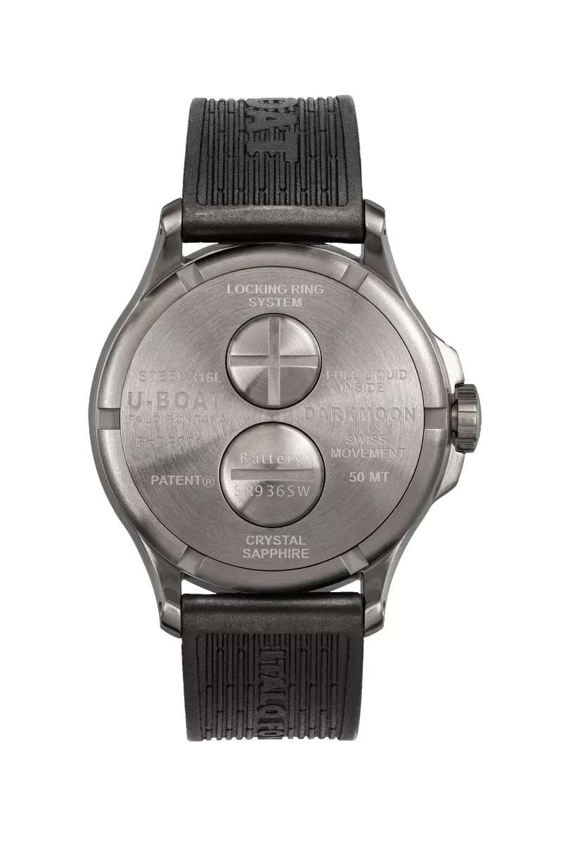Reloj U-Boat DarkMoon Soleil con caja acero y correa de caucho, esfera azul 8704 tras