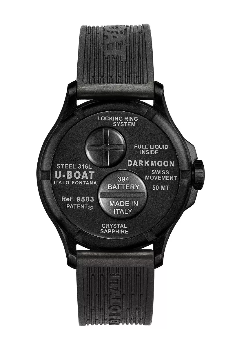 Reloj U-Boat DarkMoon verde con caja en acero pavonado y correa de caucho 9503 trasera