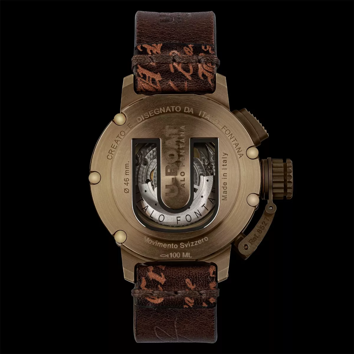 Reloj U-Boat Quimera con caja bronce y correa de piel 8527 tras