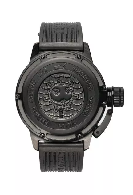 Reloj U-Boat Sommerso para buceo con caja de acero DLC negro y correa de caucho 9015 tras