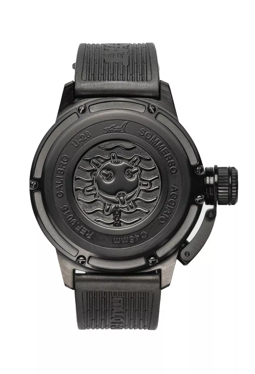Reloj U-Boat Sommerso para buceo con caja de acero DLC negro y correa de caucho 9015 tras