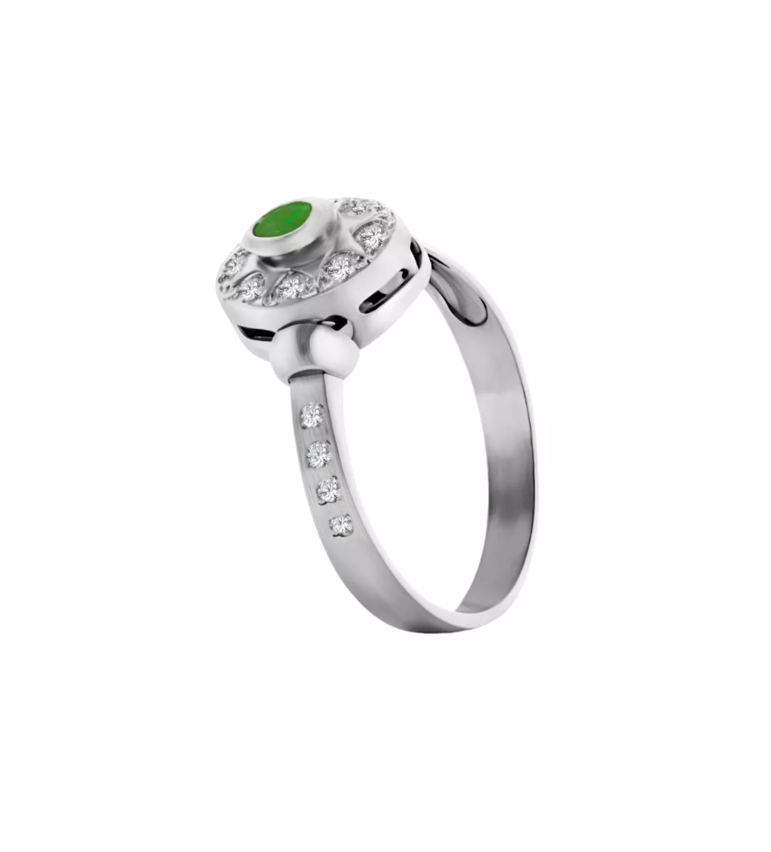 anillo oro blanco 18k con esmeralda y brillantes toma dos