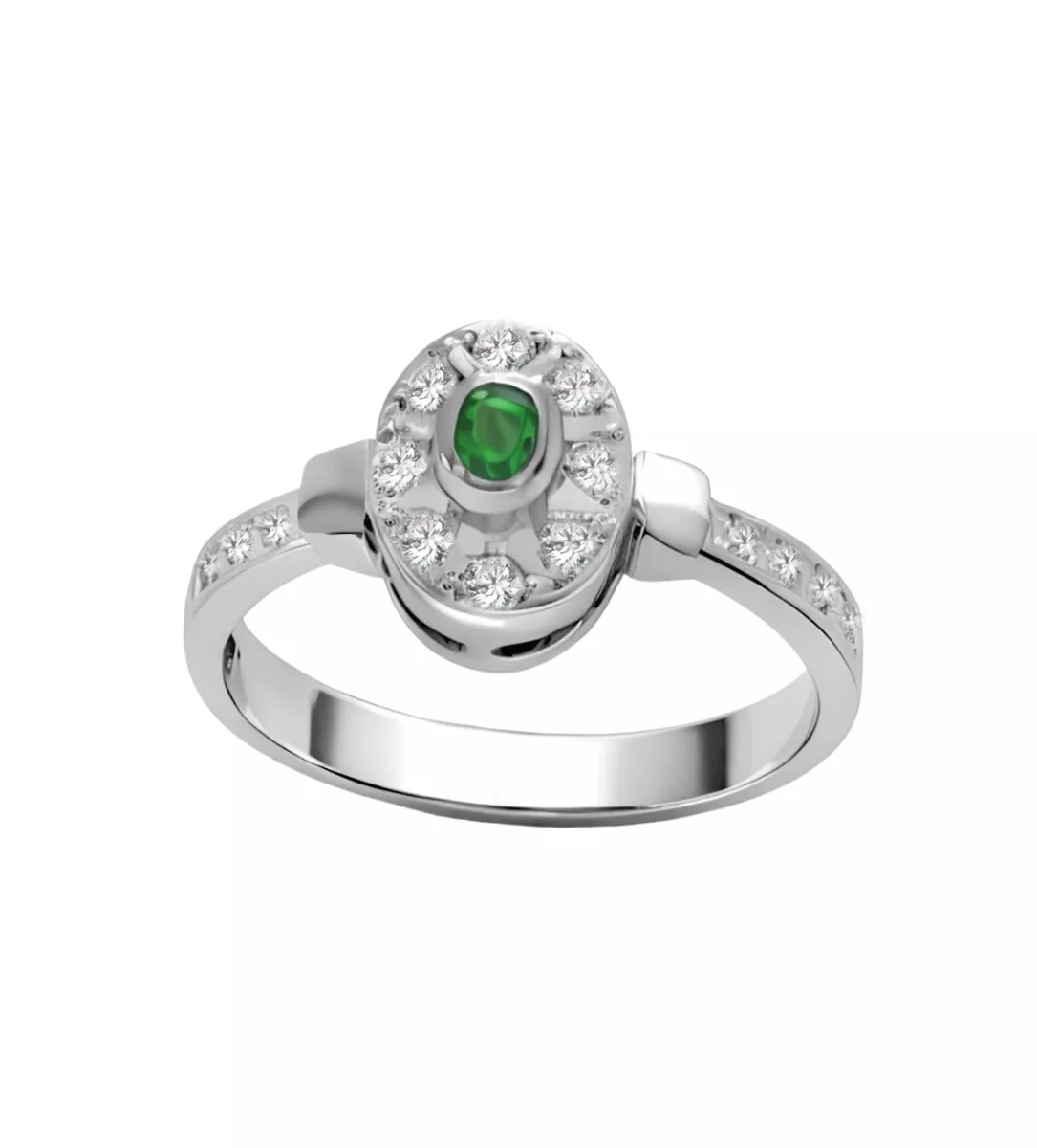 anillo oro blanco 18k con esmeralda y brillantes toma uno