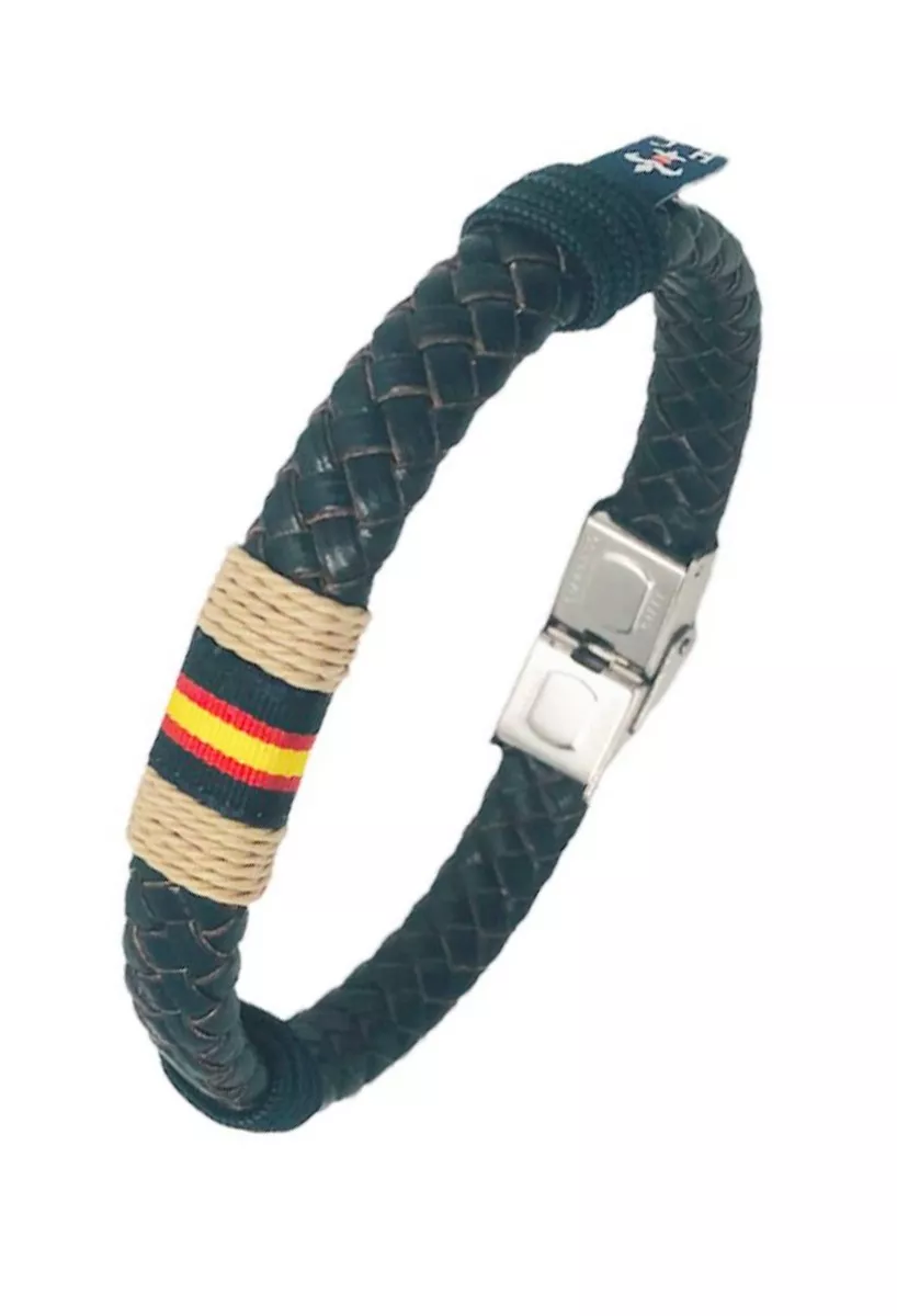 Pulsera de España con aro ancho en piel trenzada azul PHF-137-2A-3AB