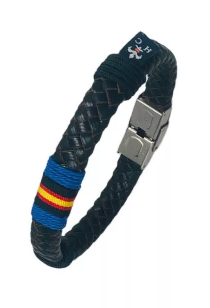 Pulsera de España con aro ancho en piel trenzada azul PHF-137-2A-3AK