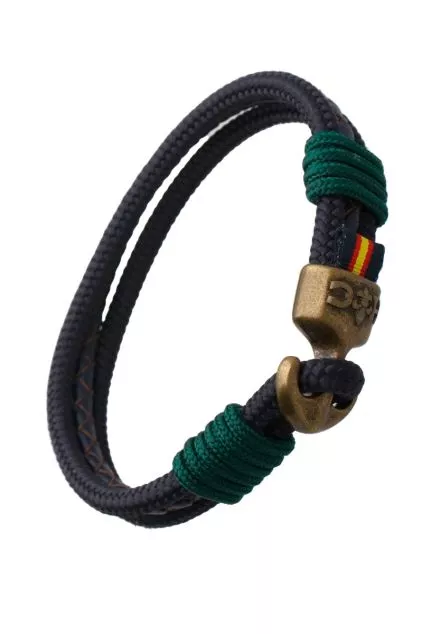 Pulsera de España textil y piel con bandera y cierre bronce PHF-121-890-BR