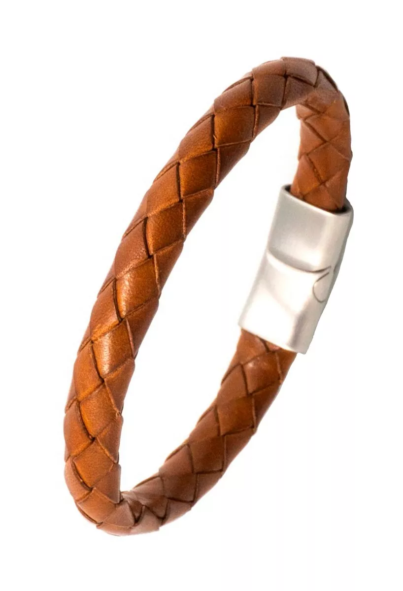 Pulsera España aro de piel trenzada en color marrón T489710