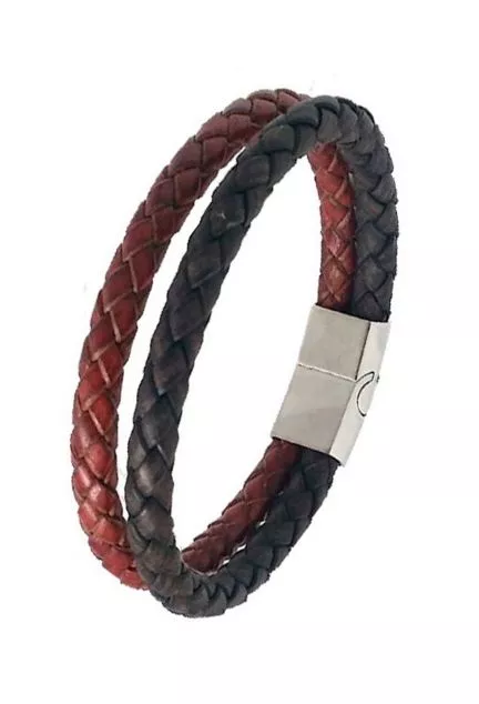 Pulsera España doble aro de piel en color azul y rojo PHF-126-3QI