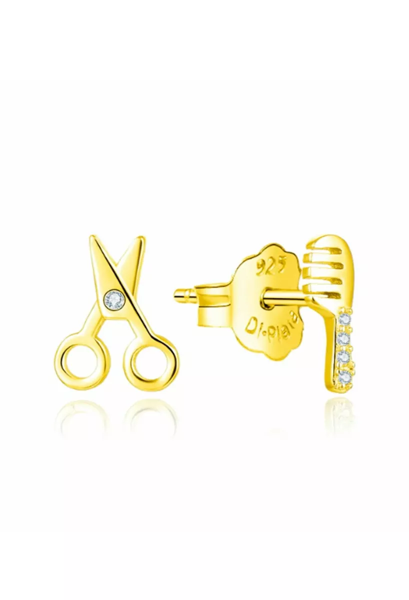 Pendientes plata chapada con forma de tijera y peine con circonitas 280_2024330-Y