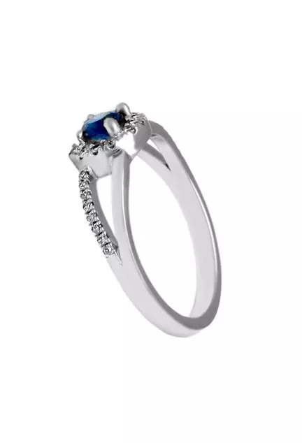 anillo oro blanco 18ktes con zafiro y diamantes vista lateral