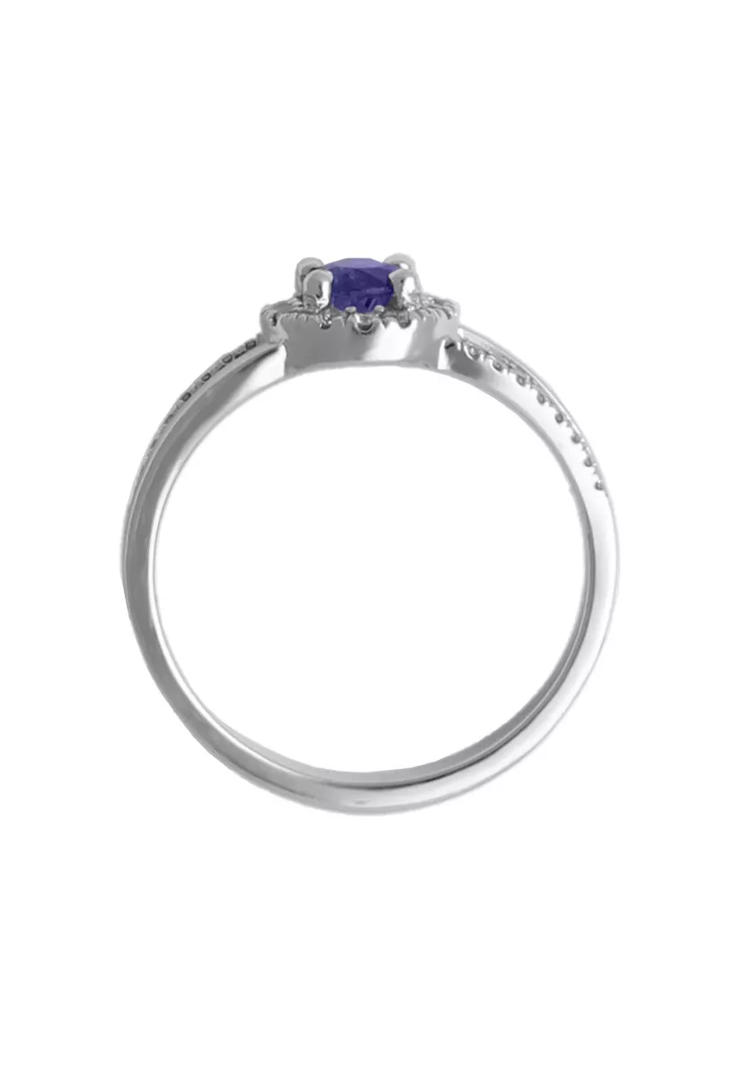 anillo oro blanco 18ktes con zafiro y diamantes vista cenital