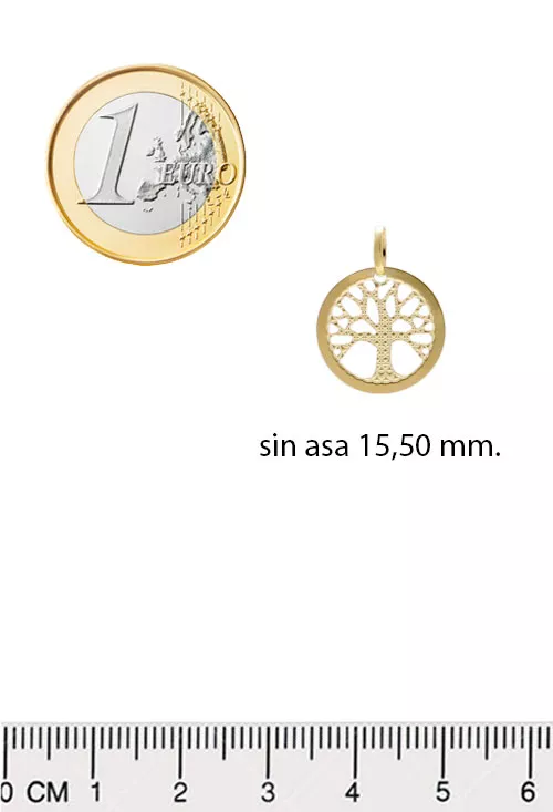 colgante de oro amarillo 18k arbol de la vida imagen con medidas