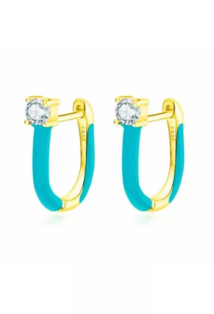 Pendientes de plata de ley chapada y esmalte azul turquesa con circonita 280_2140624-Y