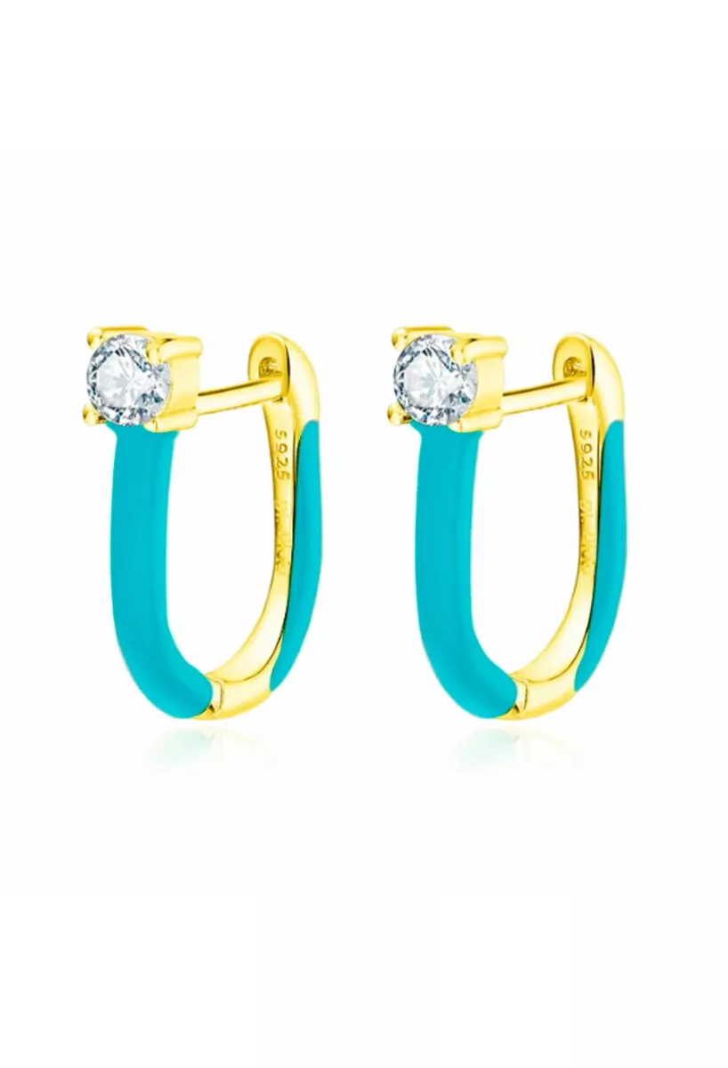 Pendientes de plata de ley chapada y esmalte azul turquesa con circonita 280_2140624-Y