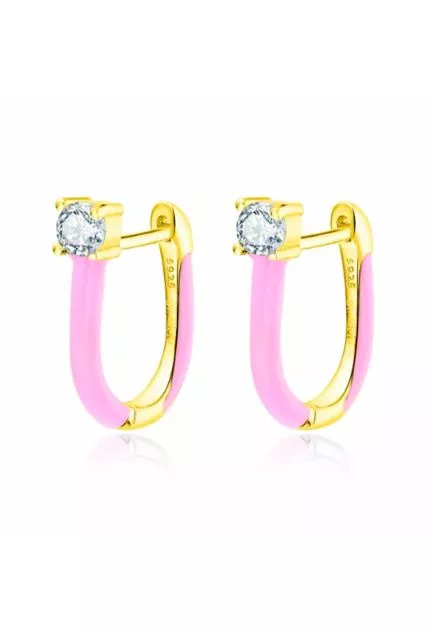 Pendientes de plata de ley chapada y esmalte en color rosa con circonita 280_2140623-Y