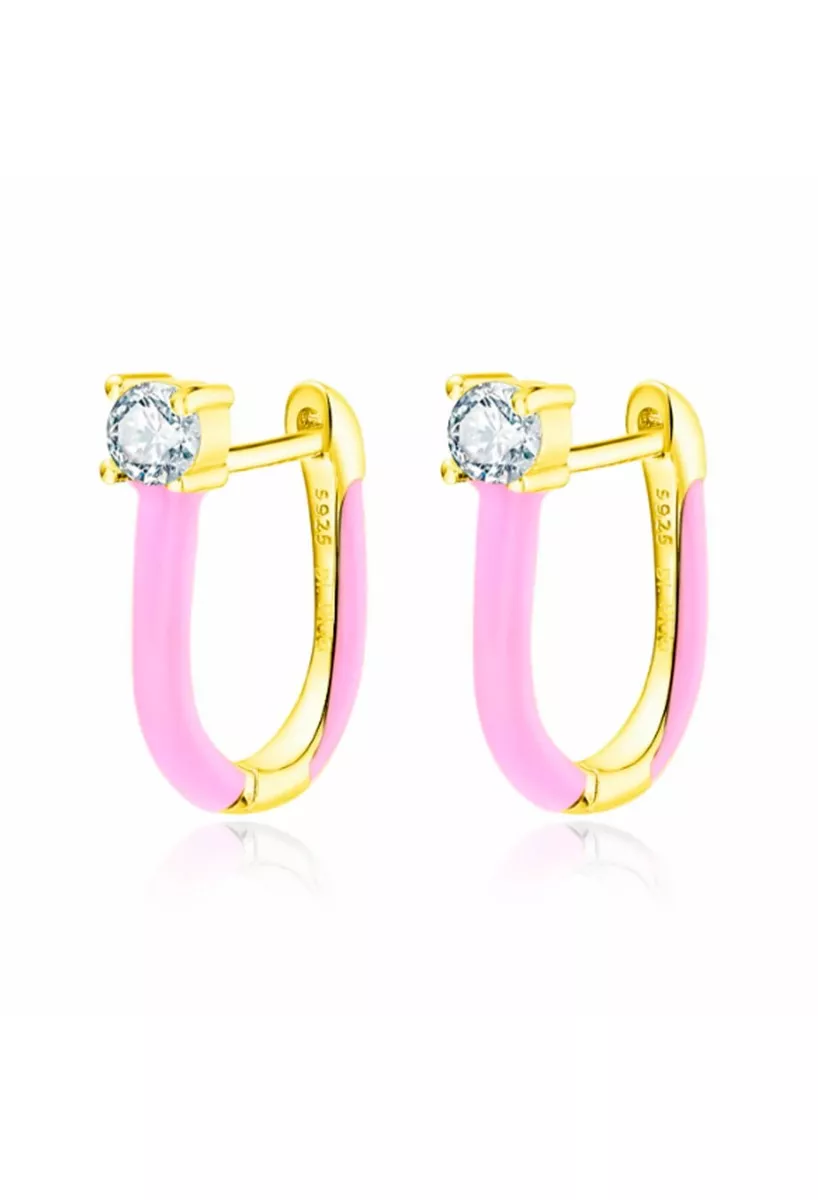 Pendientes de plata de ley chapada y esmalte en color rosa con circonita 280_2140623-Y
