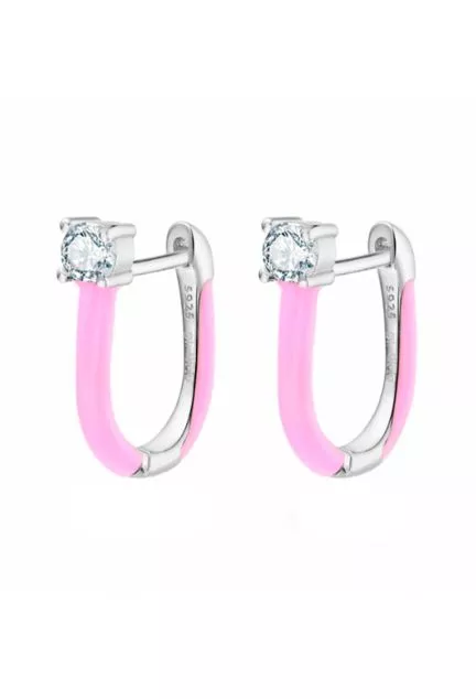 Pendientes de plata de ley con esmalte en color rosa y circonita 280_2140623