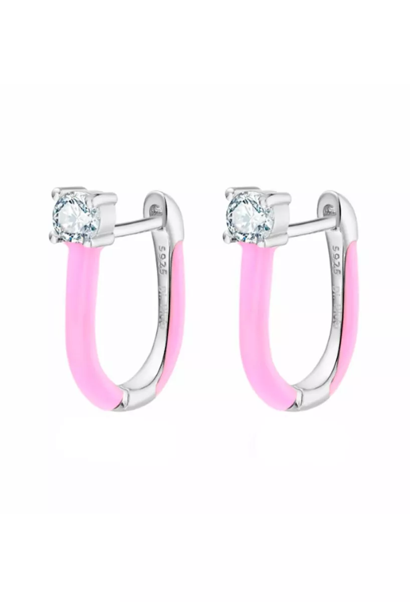 Pendientes de plata de ley con esmalte en color rosa y circonita 280_2140623
