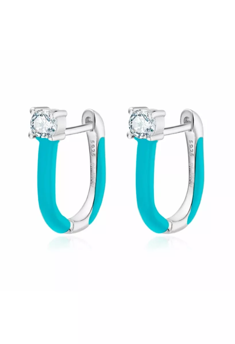 Pendientes de plata de ley y esmalte en color azul turquesa con circonita 280_2140624