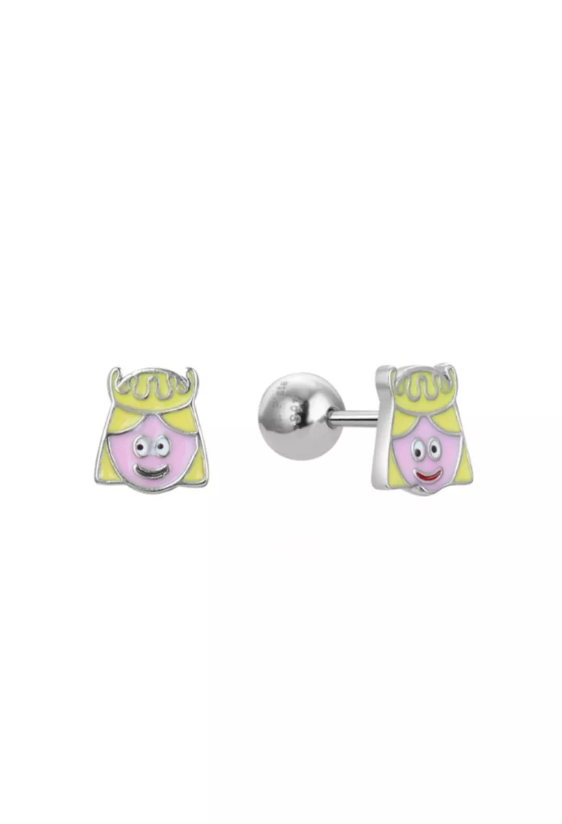 Pendientes de plata esmaltada para niña con forma de vikinga  280_2300088