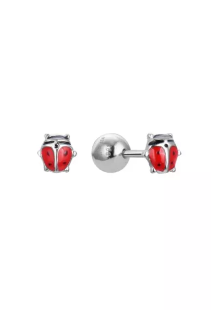 Pendientes de plata para niña, esmaltados con forma de mariquita 280_2300129