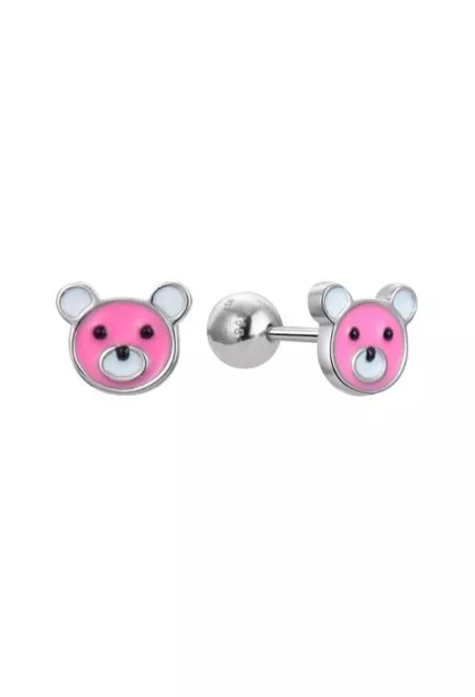 Pendientes de plata para niña, esmaltados con forma de osito 280_2300128