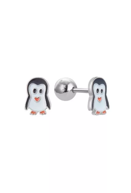 Pendientes de plata para niña forma de pingüino esmaltado 280_2300077
