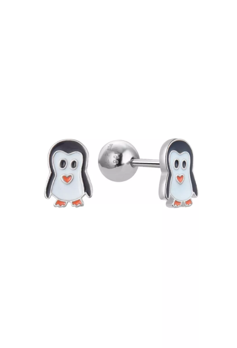 Pendientes de plata para niña forma de pingüino esmaltado 280_2300077