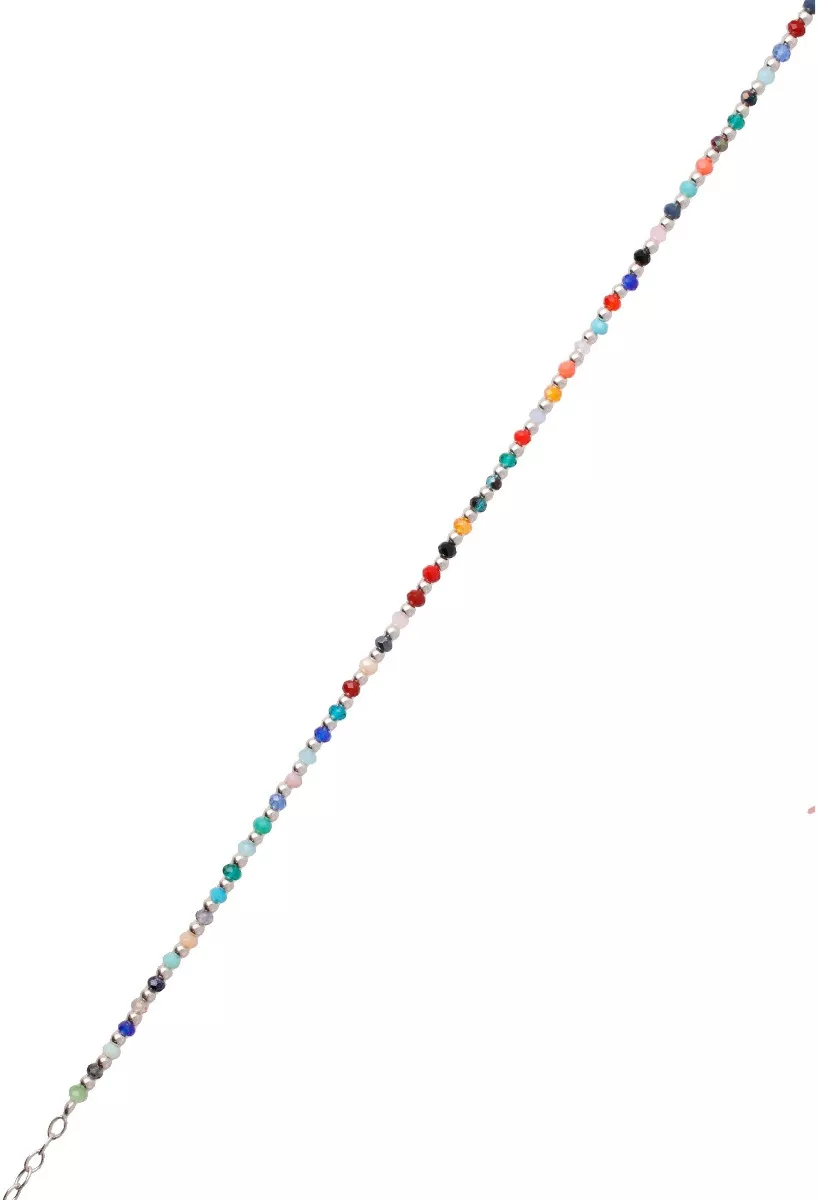pulsera tobillera plata con cuentas multicolores foto uno