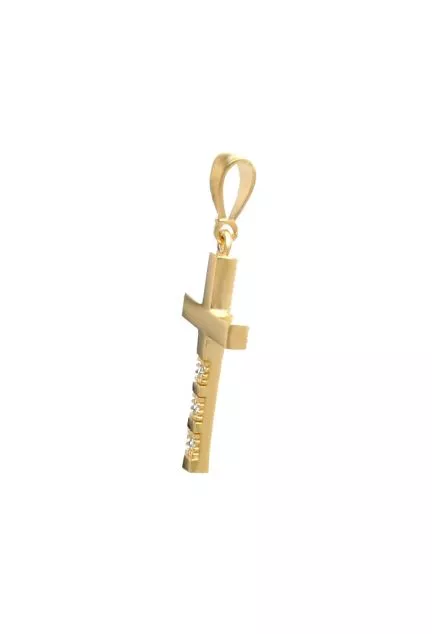 cruz oro amarillo 18 kilates con tres circonitas fotografia de lado