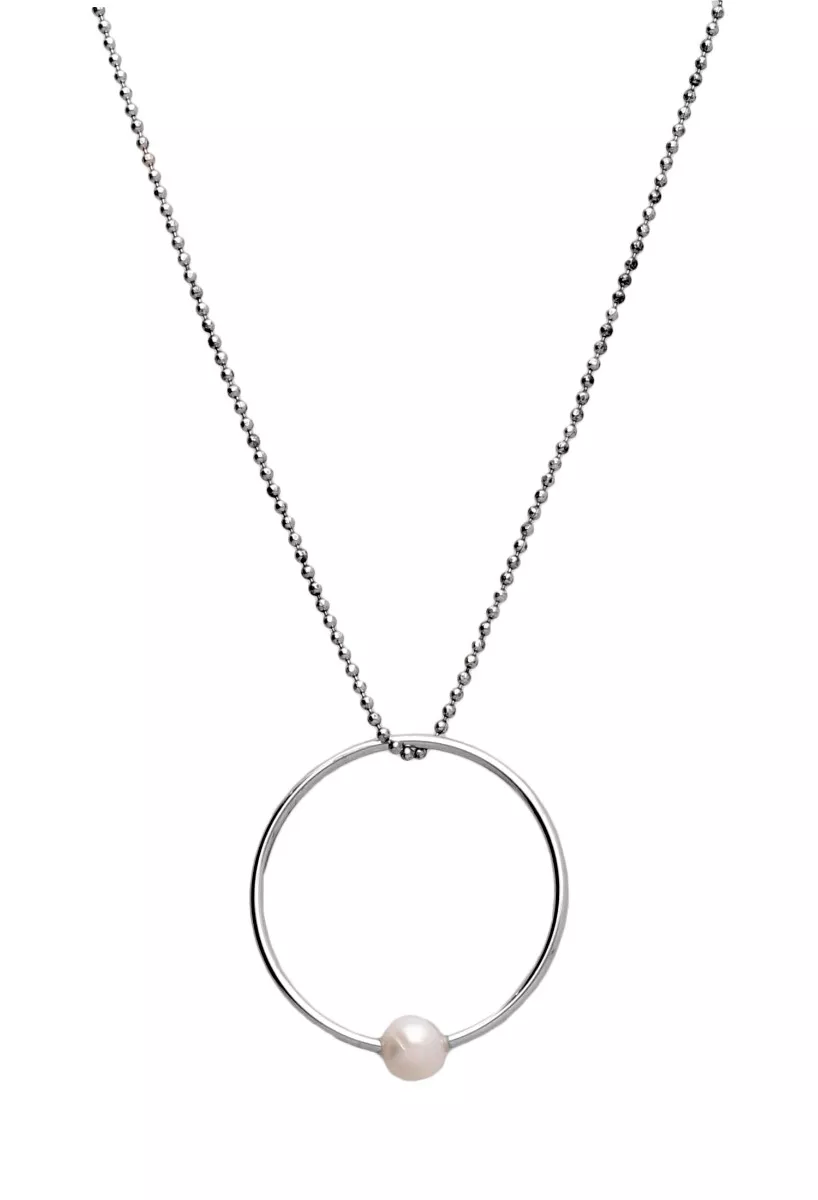 gargantilla de plata motivo circular con perla cultivada vista frontal