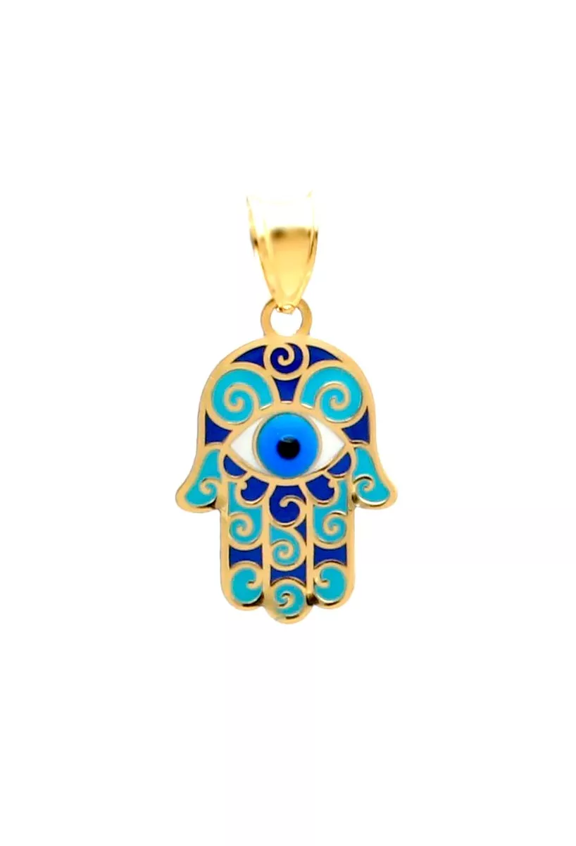 mano de fatima o hamsa oro 18 ktes con esmaltes ojo turco fotografia frontal