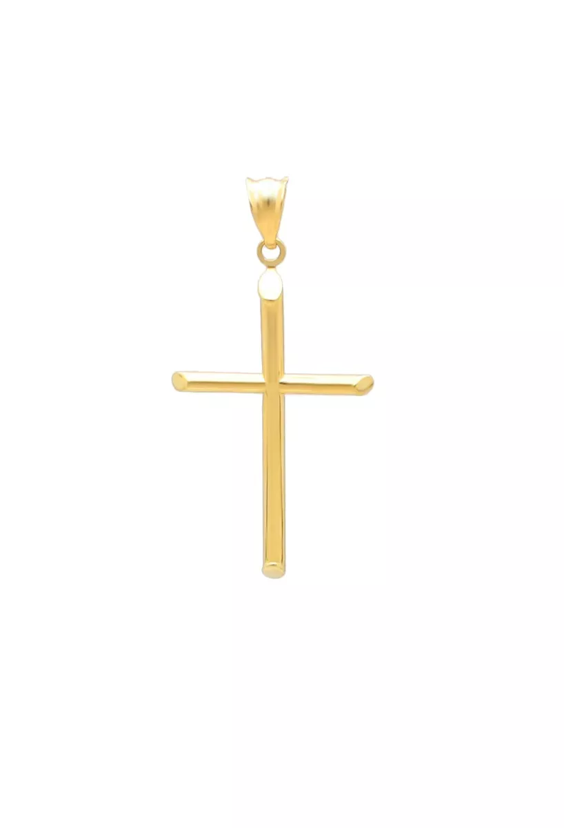 cruz de oro amarillo 18 ktes chanela redonda corte sesgado con asa de escudo foto frontal